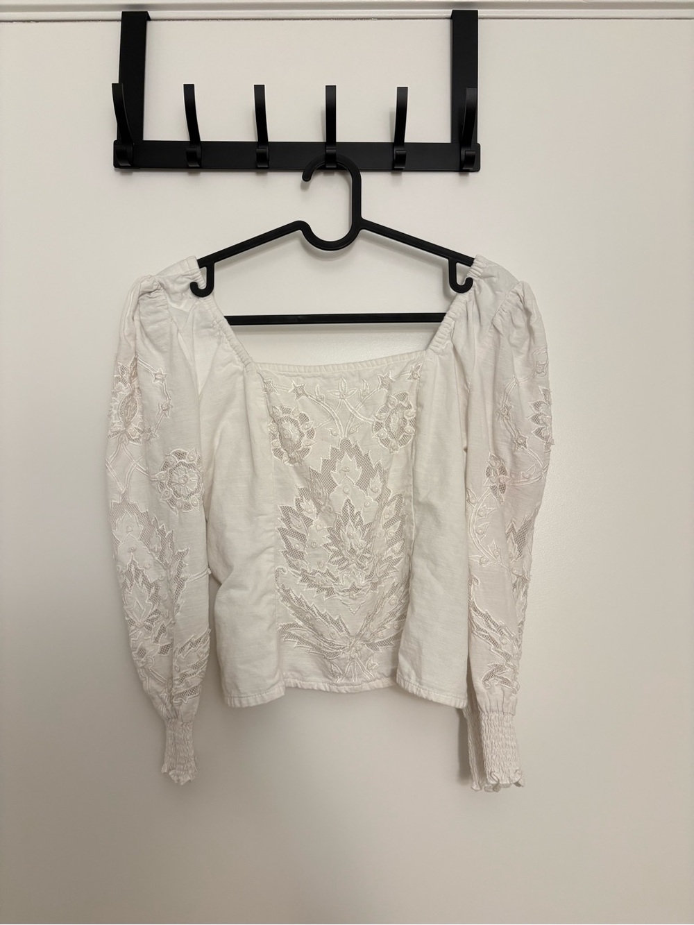 Ranna Gill Ivory Embroidered Peasant Top
